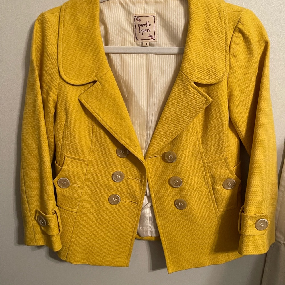 Nanette Lepore Yellow Cropped Blazer with Structured Shoulders